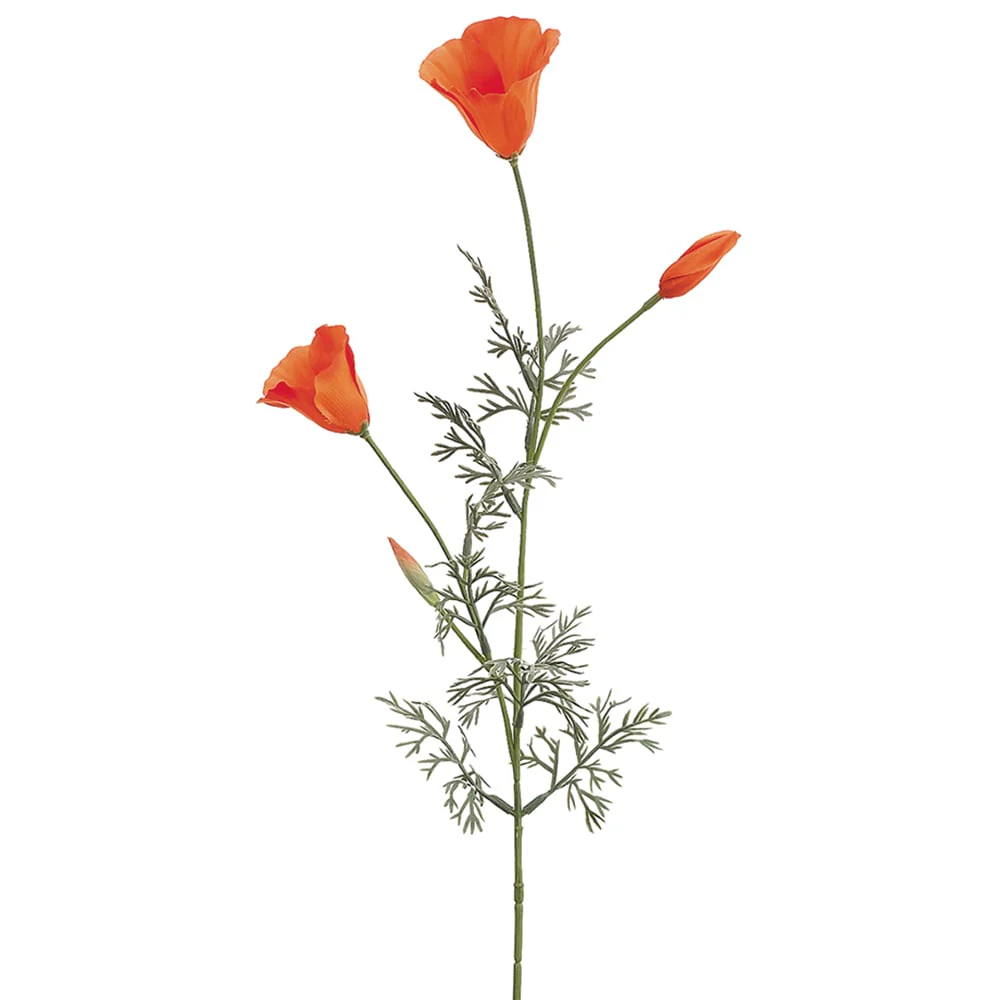28.5" Silk California Poppy Flower Spray -Orange/Gold (Pack of 12)