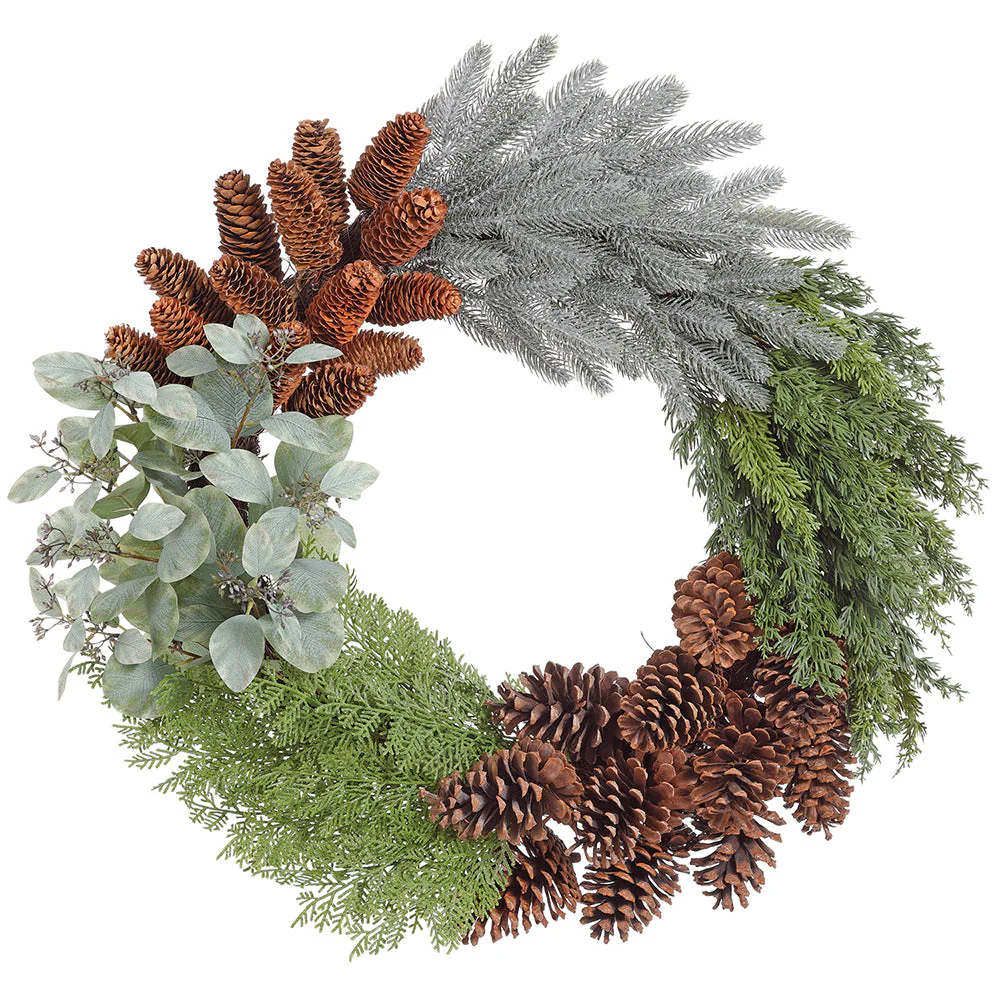 28" Artificial Pinecone & Pine Wreath -Green/Brown