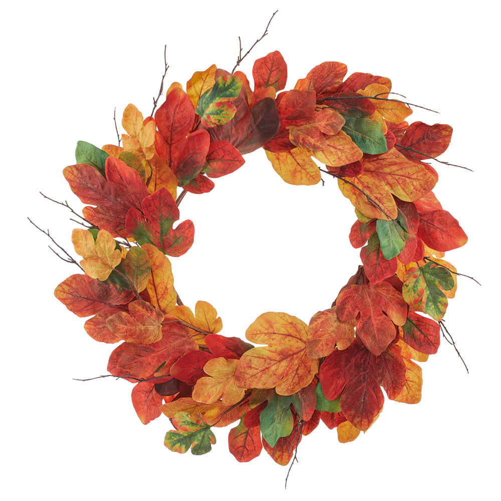 28" Fig Leaf Artificial Wreath -Orange/Burgundy (Pack of 2)