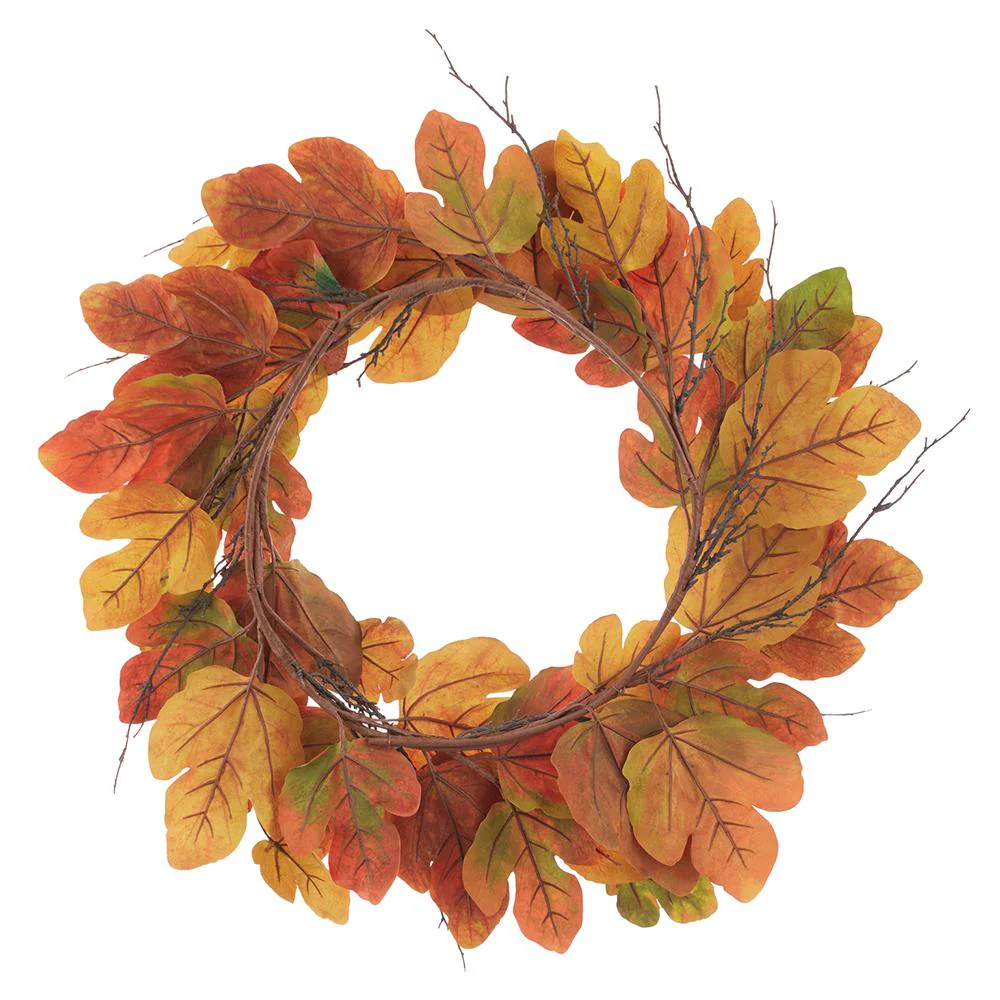 28" Fig Leaf Artificial Wreath -Orange/Burgundy (Pack of 2) - Image 2