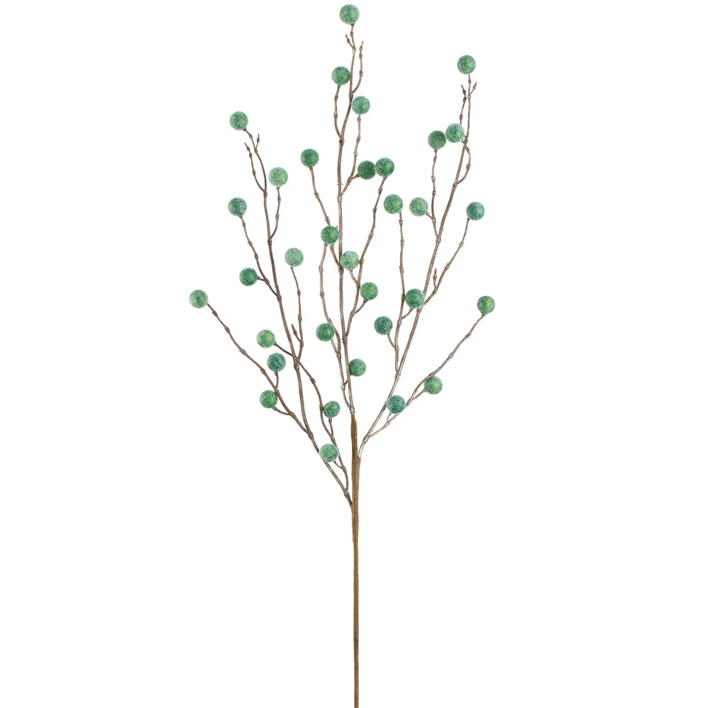 28" Flocked Artificial Berry Stem -Green (Pack of 24)