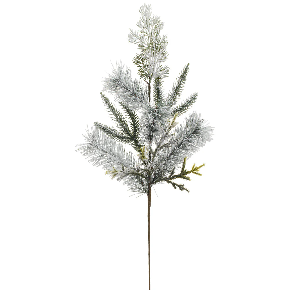 28" Flocked Artificial Mixed Pine Stem Vine -White/Green (Pack of 12)