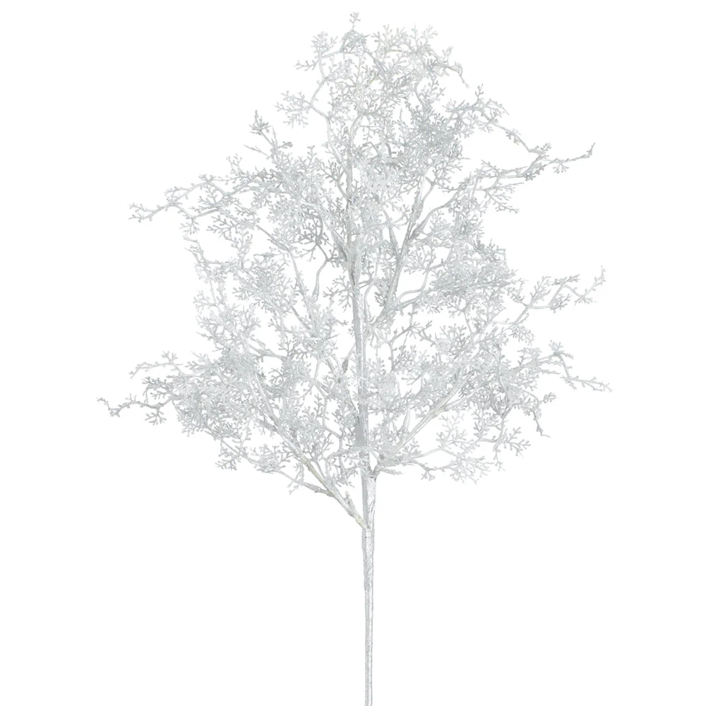 28" Glittered Artificial Cedar Stem -White/Silver (Pack of 12)
