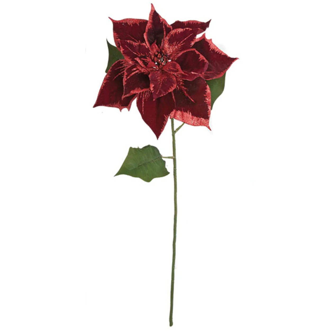 28" Glittered Edge Silk Poinsettia Flower Stem -Burgundy (Pack of 12)