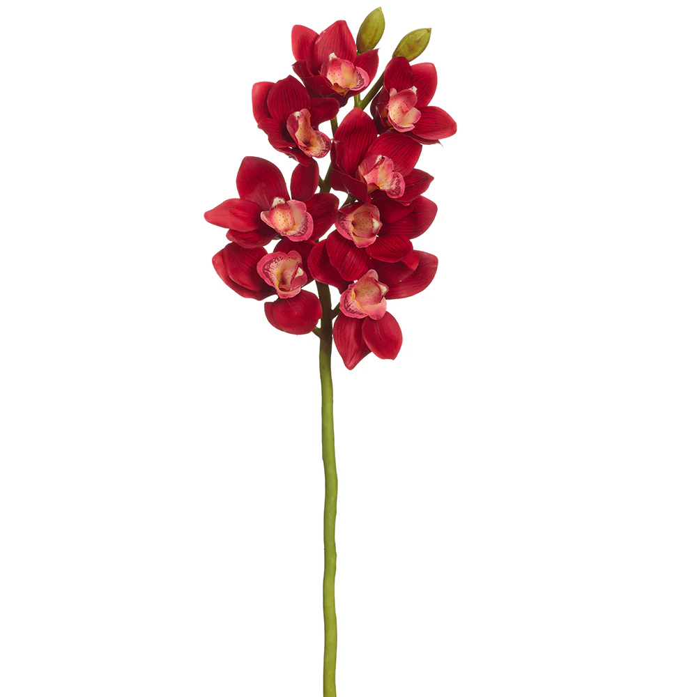28" Hand-Wrapped Silk Cymbidium Orchid Flower Spray -Red (Pack of 6)