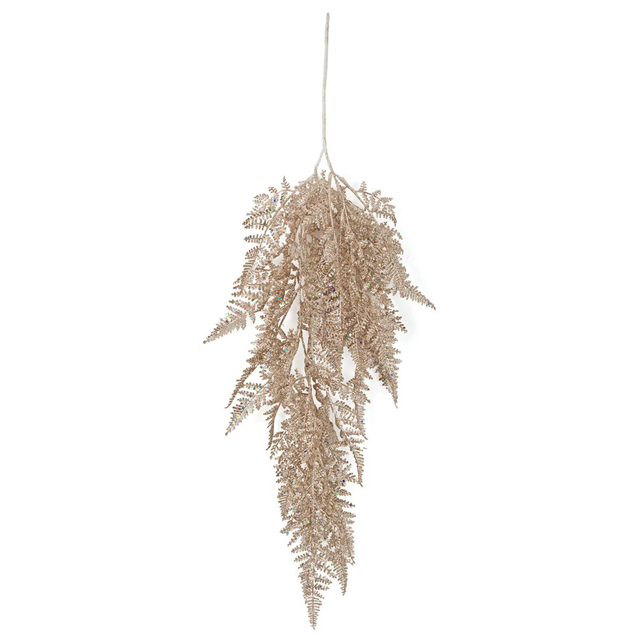 28" Hanging Glittered Artificial Lace Fern Leaf Vine Stem -Champagne/Gold (Pack of 24)