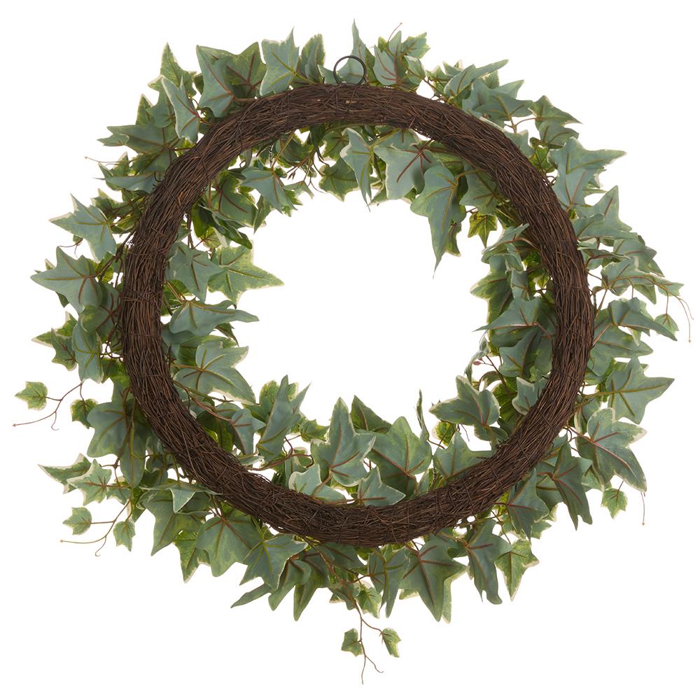 28" Ivy Leaf Silk Wreath -Green/Cream (Pack of 2) - Image 2