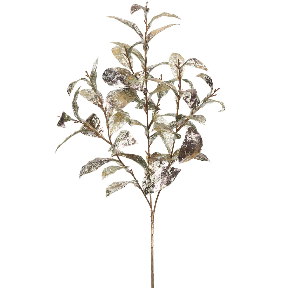 28" Metallic Artificial Sweet Osmanthus Leaf Stem -Purple/Green (Pack of 12)
