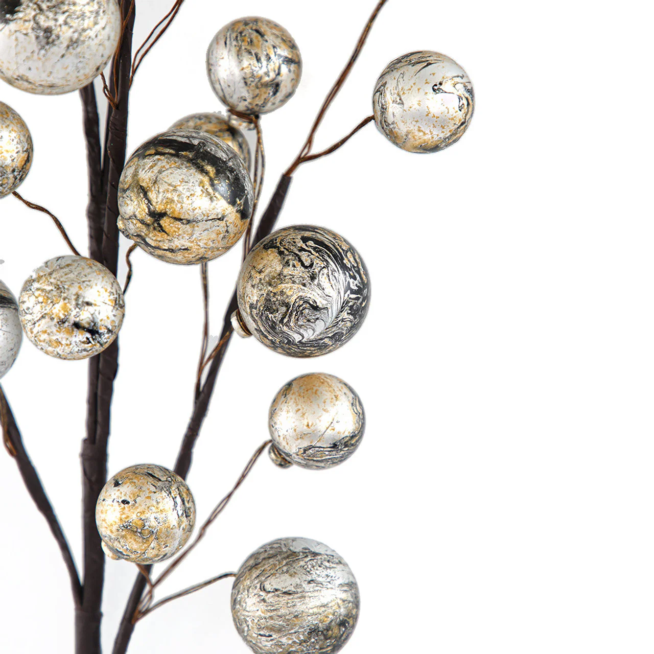 28" Metallic Christmas Ball Stem -Silver/Black (Pack of 6) - Image 2