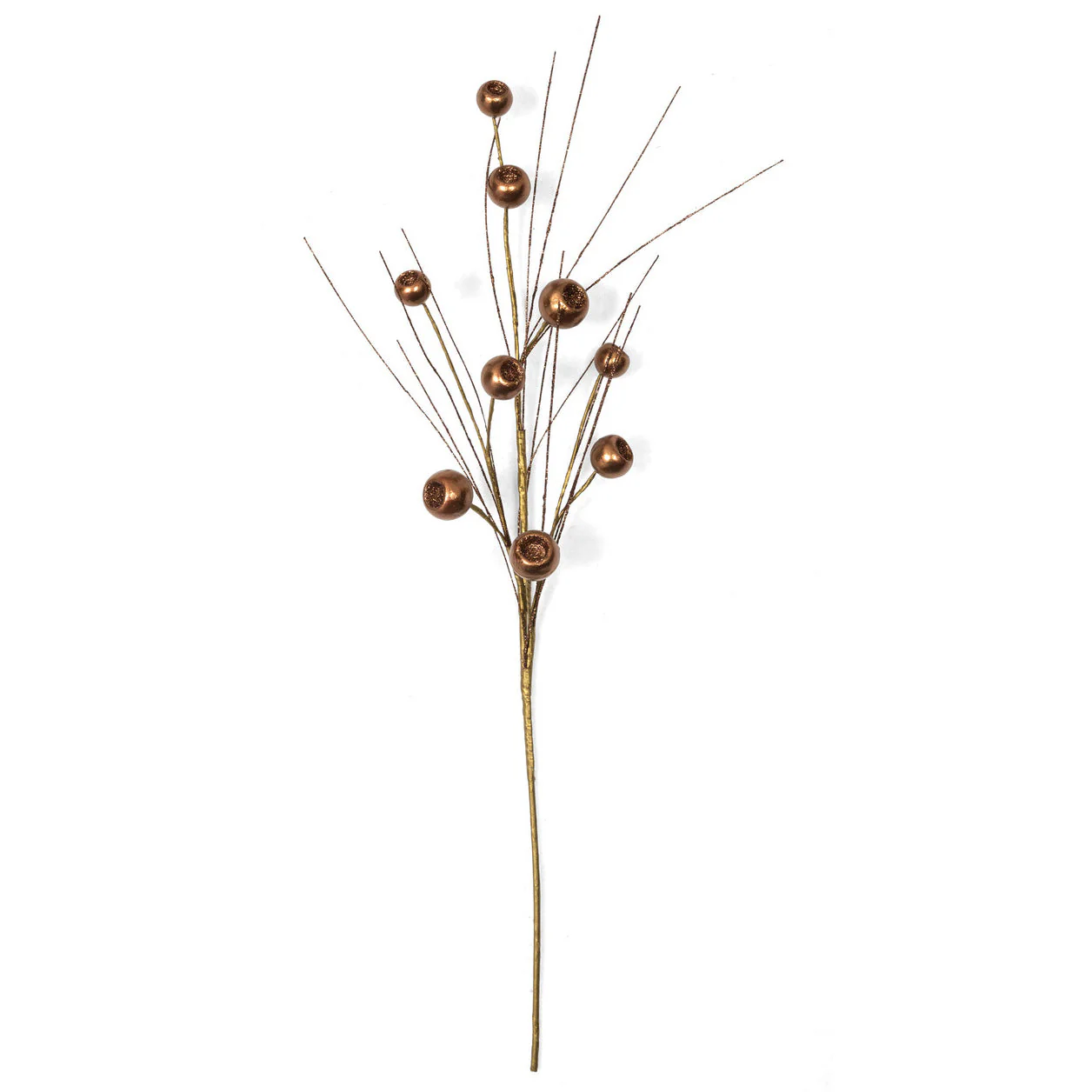 28" Metallic & Glittered Styrofoam Berry & PVC Needles Artificial Stem -Copper (Pack of 12)