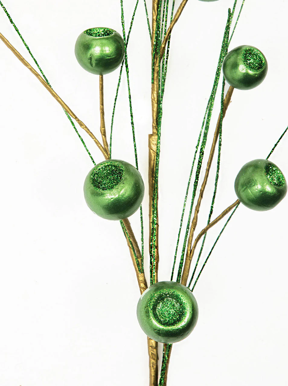 28" Metallic & Glittered Styrofoam Berry & PVC Needles Artificial Stem -Green (Pack of 12) - Image 2