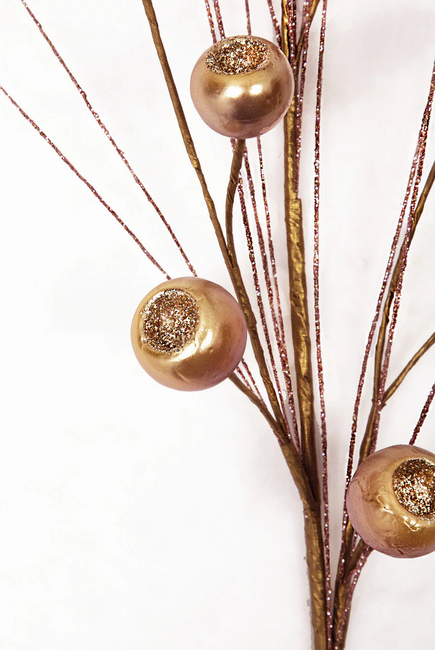 28" Metallic & Glittered Styrofoam Berry & PVC Needles Artificial Stem -Rose Gold (Pack of 12) - Image 2