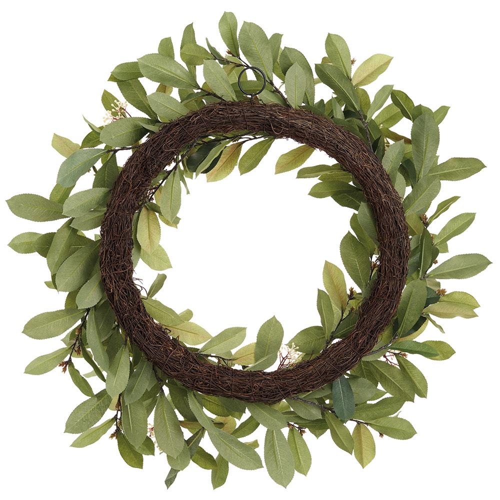 28" Photinia Leaf With Blossom Silk Wreath -Green (Pack of 2) - Image 2