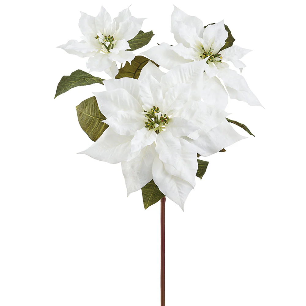 28" Poinsettia Silk Flower Stem -Cream (Pack of 12)