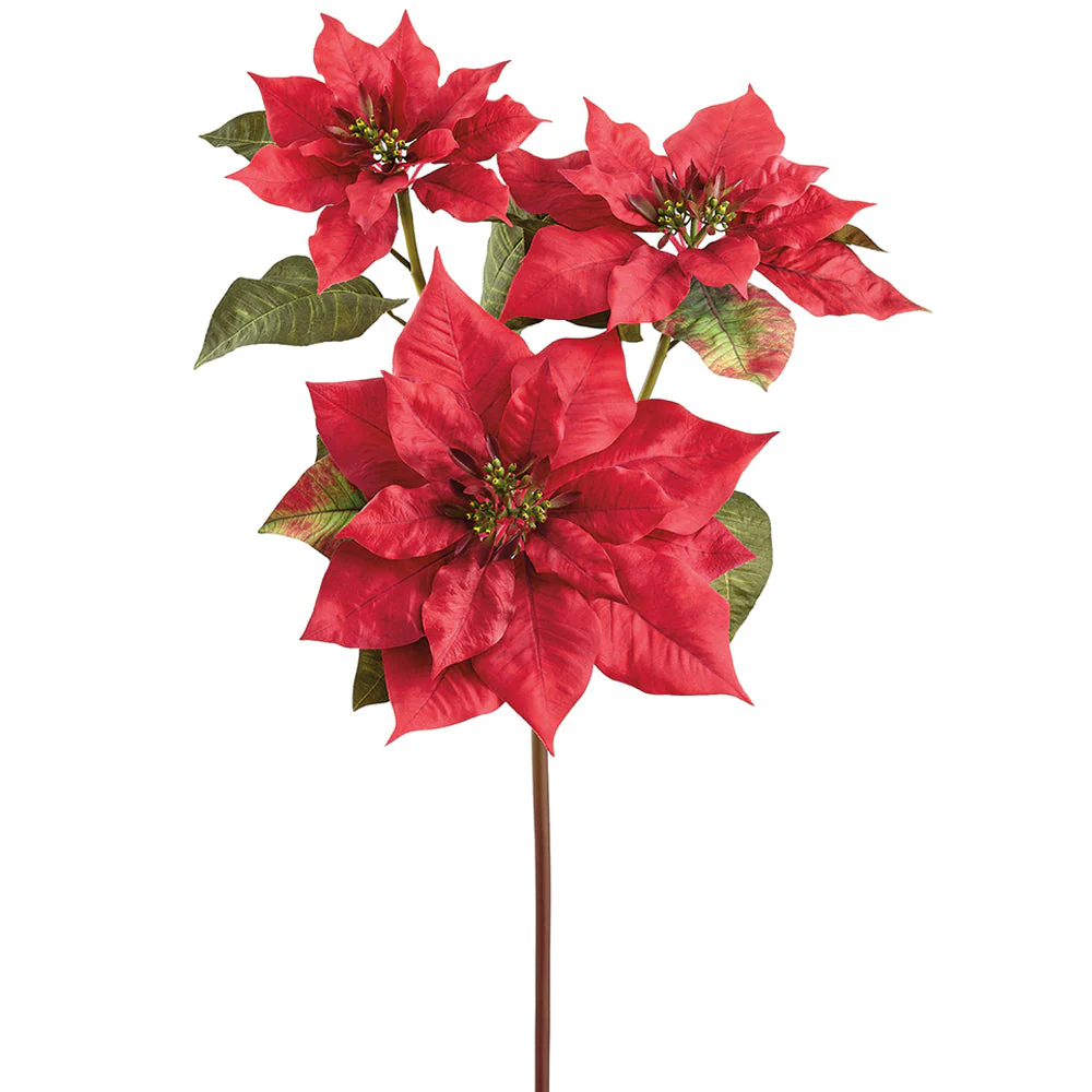 28" Poinsettia Silk Flower Stem -Red (Pack of 12)