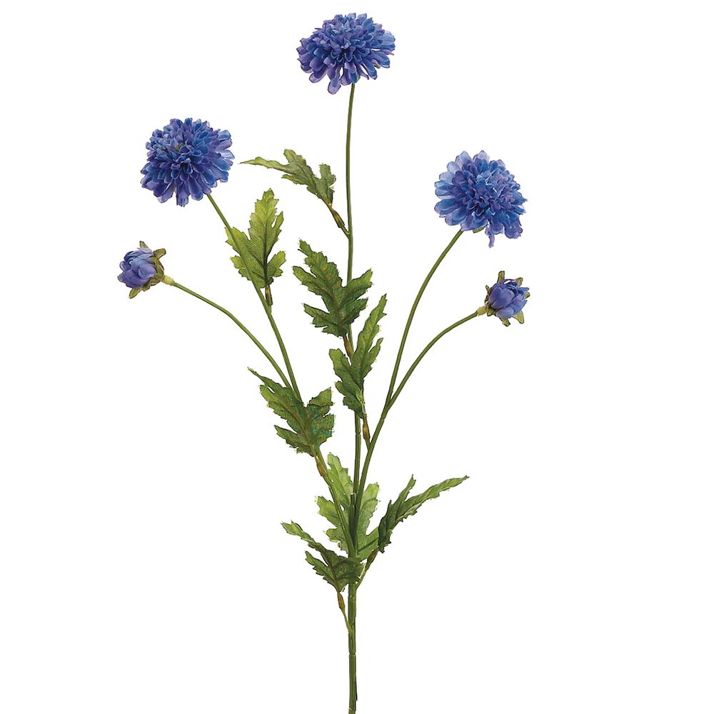 28" Pompon Mum Silk Flower Stem -Blue/Delphinium (Pack of 12)