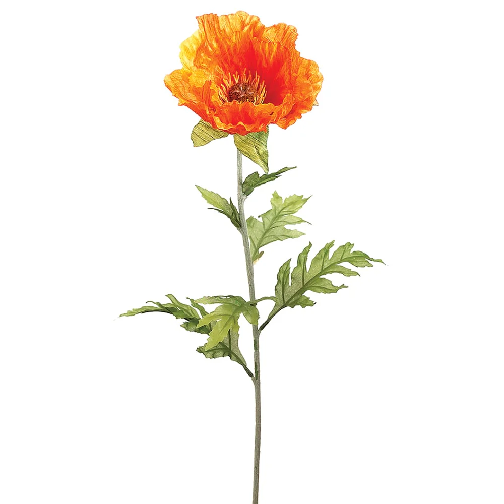 28" Poppy Silk Flower Stem -Orange (Pack of 12)