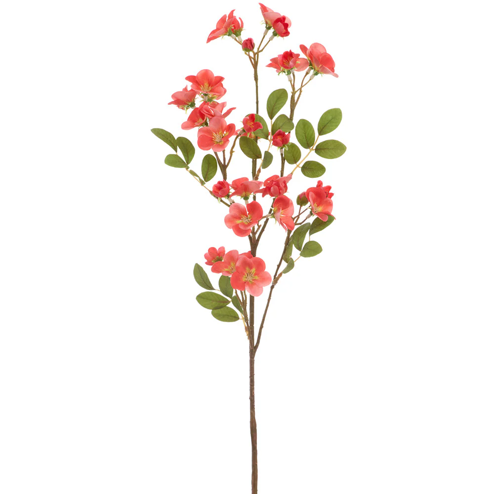 28" Quince Blossom Silk Flower Stem -Coral (Pack of 12)