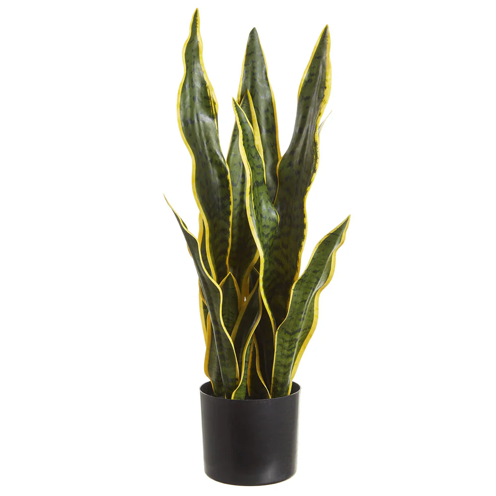 28" Sansevieria Snake Artificial Plant w/Pot -Green/Variegated (Pack of 2)