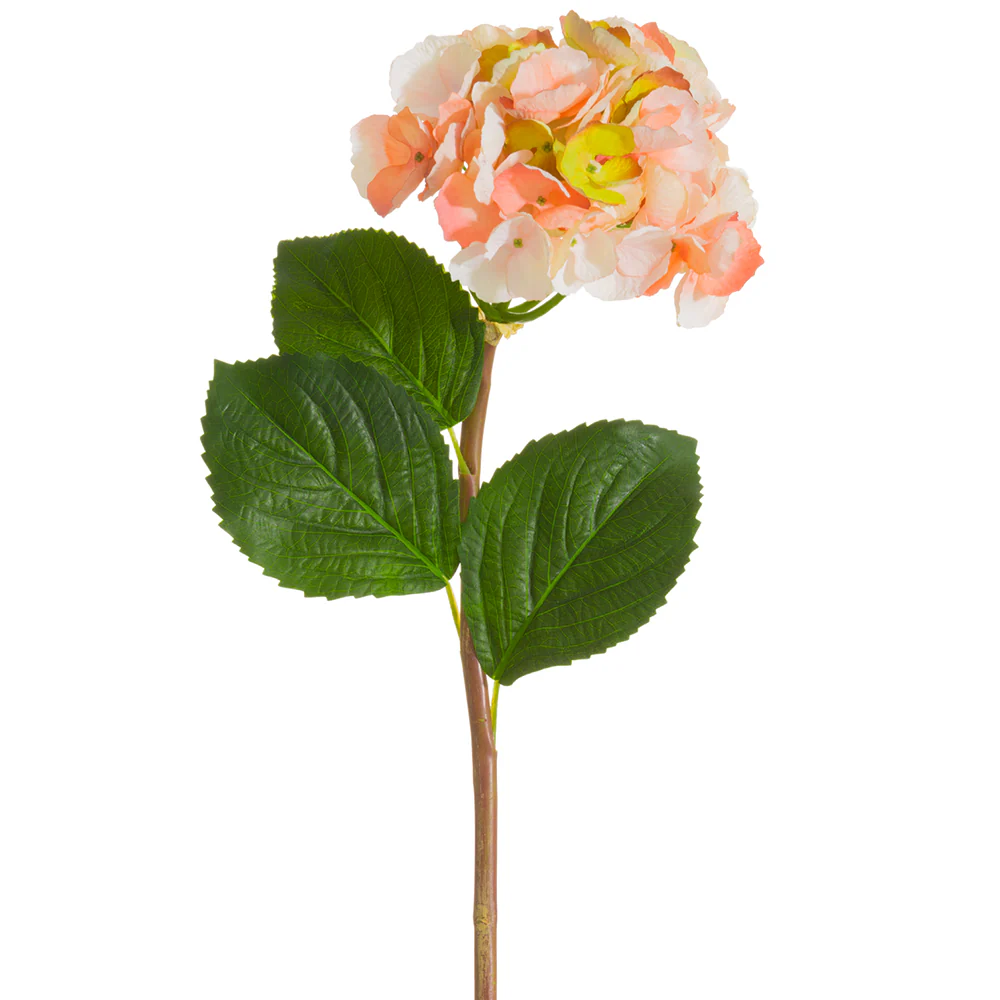 28" Silk Hydrangea Flower Stem -Coral/Cream (Pack of 12)