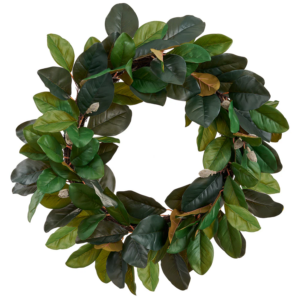28" Silk Magnolia Leaf Wreath -Green (Pack of 2)