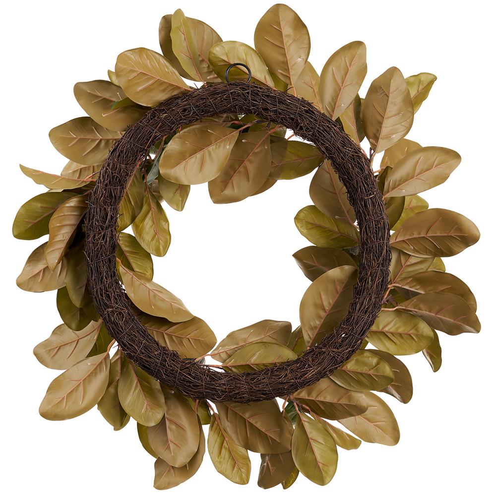 28" Silk Magnolia Leaf Wreath -Green (Pack of 2) - Image 2