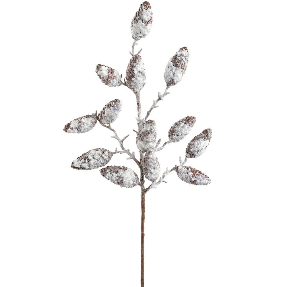 29" Flocked Artificial Pinecone Stem -Brown/White (Pack of 6)