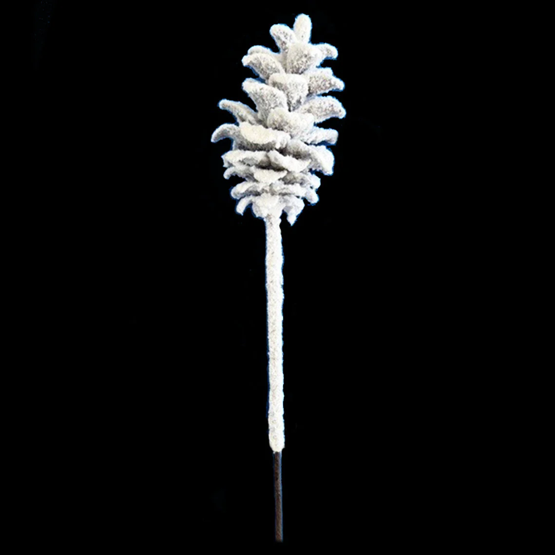 29" Flocked Plastic Pinecone Stem -White/Brown (Pack of 12)