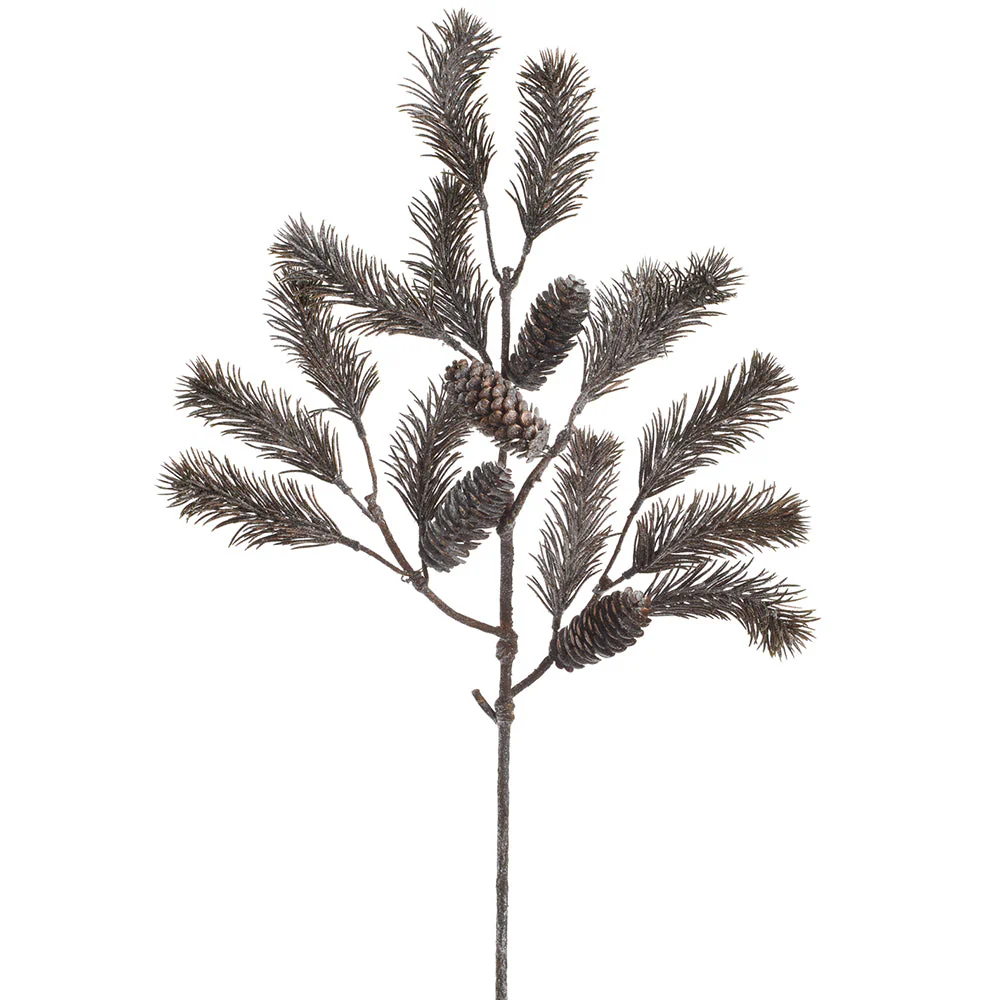 29" Glittered Artificial Pine & Pinecone Stem -Brown (Pack of 12)