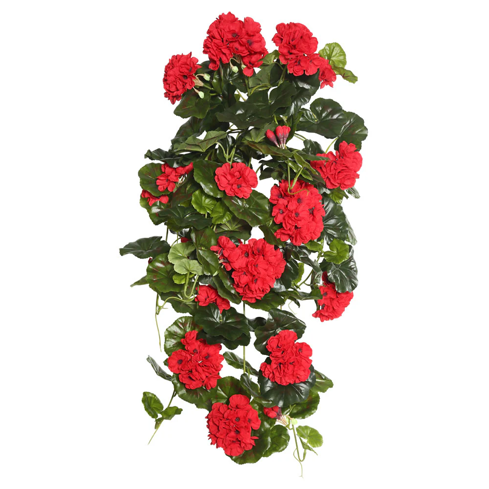 29" Hanging Silk Geranium Flower Bush -Red (Pack of 4)