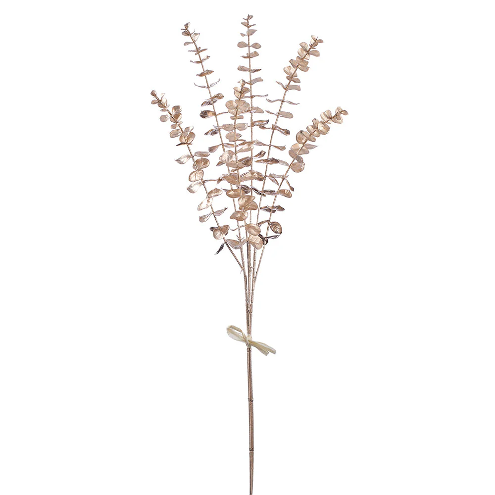 29" Metallic Artificial Eucalyptus Leaf Stem Bundle -Champagne (Pack of 12)