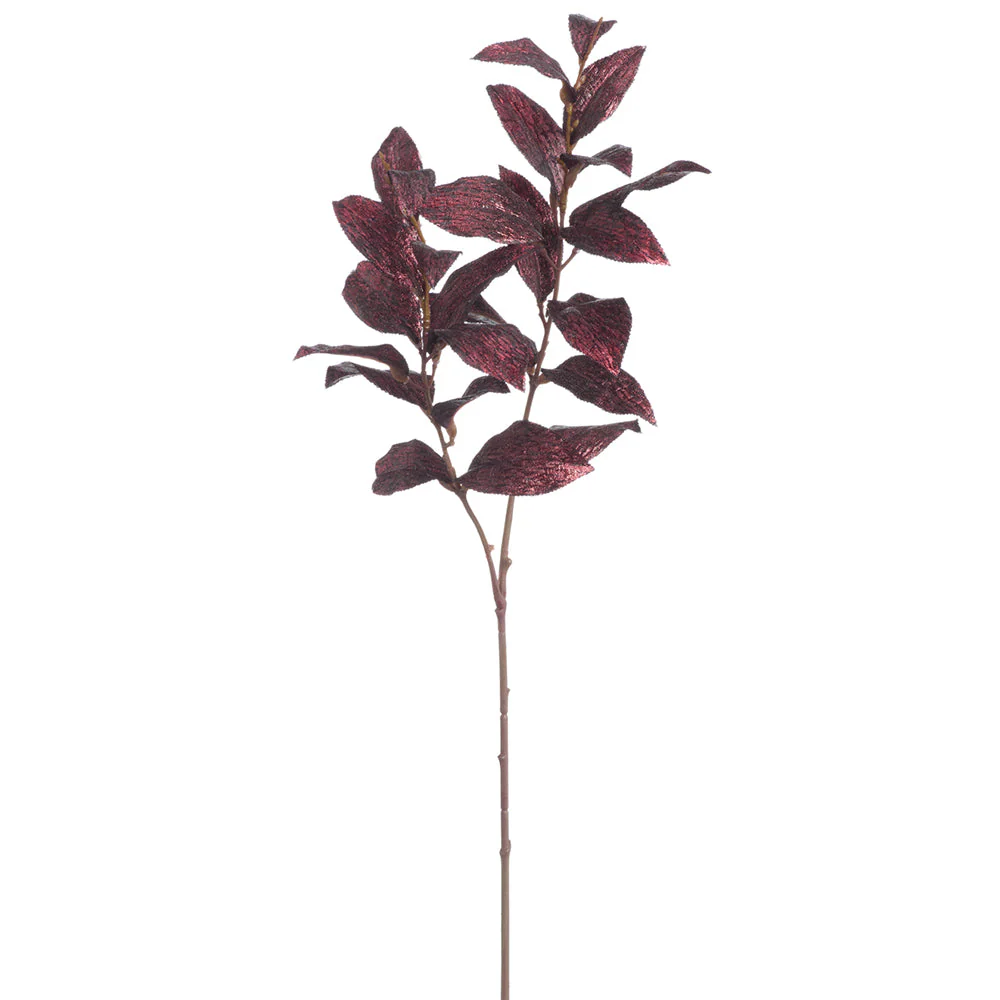 29" Metallic Artificial Osmanthus Fragrans Leaf Stem -Burgundy (Pack of 12)