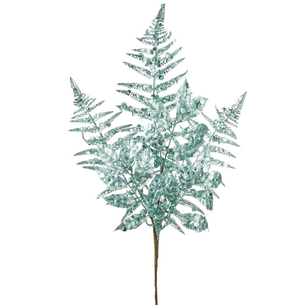 29" Sequin Artificial Leaf Stem -Turquoise (Pack of 12)