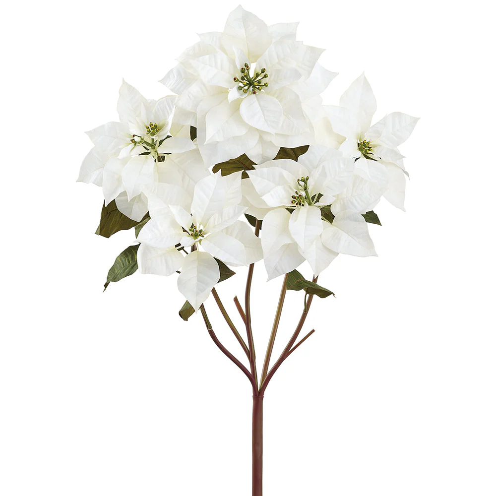 29" Velvet Poinsettia Artificial Flower Stem Branch -White (Pack of 6)