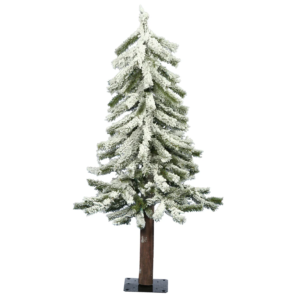 2'Hx14"W Flocked Natural Trunk Alpine Artificial Christmas Tree, Unlit -White/Green