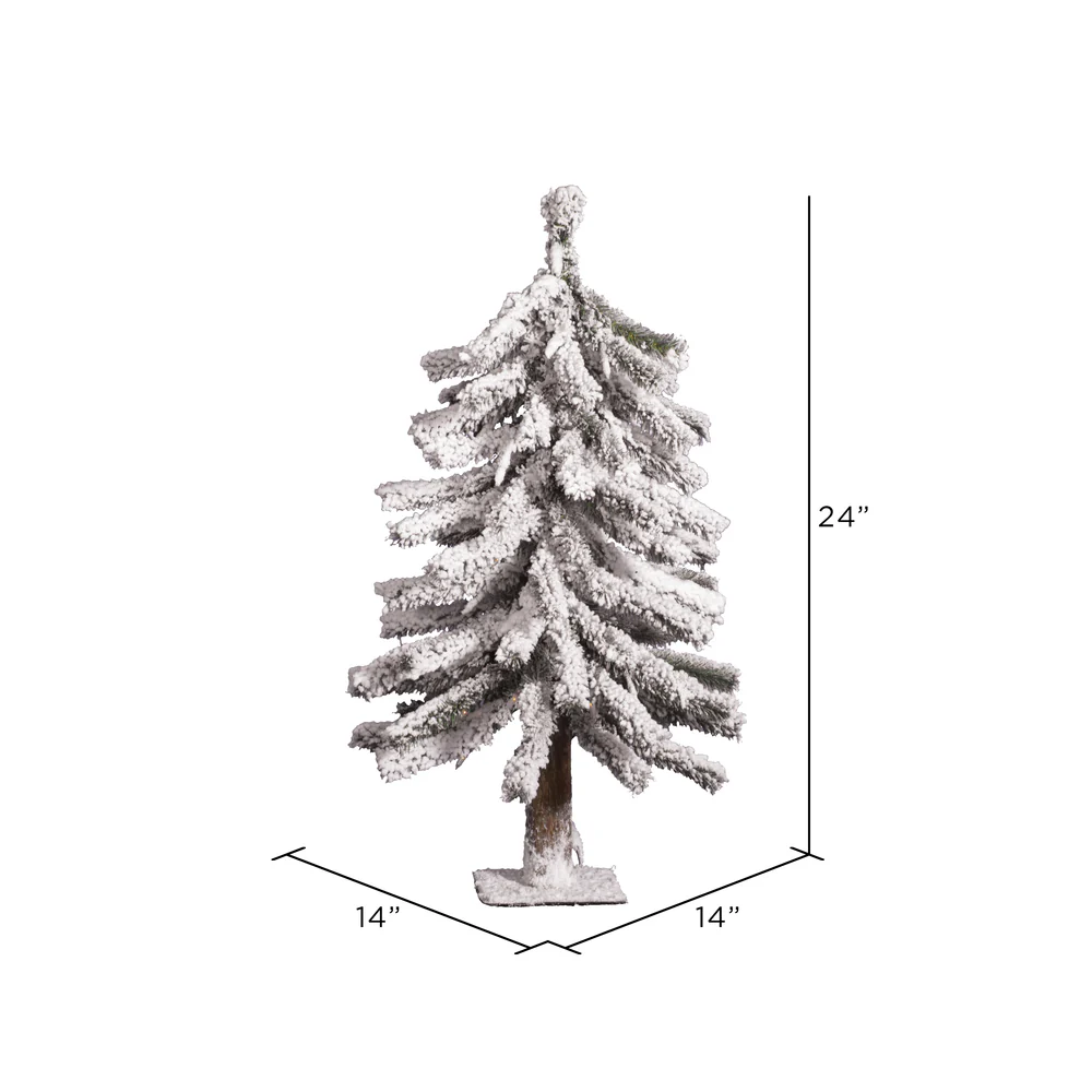 2'Hx14"W Flocked Natural Trunk Alpine Artificial Christmas Tree, Unlit -White/Green - Image 2