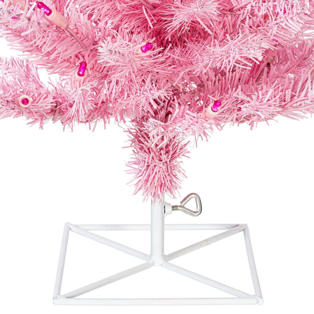 2'Hx20"W Fir Artificial Christmas Tree, LED Pre-Lit (Pink) -Pink - Image 5