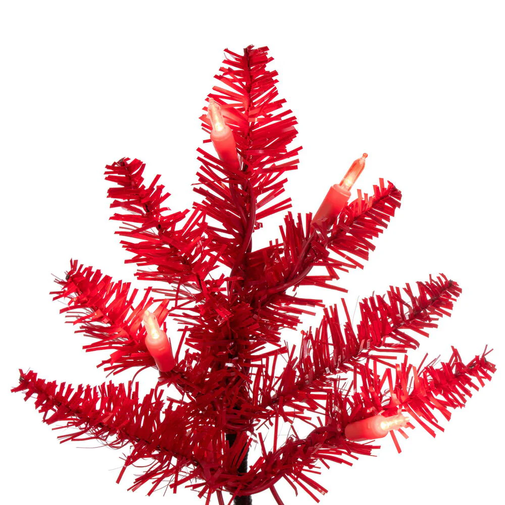 2'Hx20"W Fir Artificial Christmas Tree, LED Pre-Lit (Red) -Red - Image 2