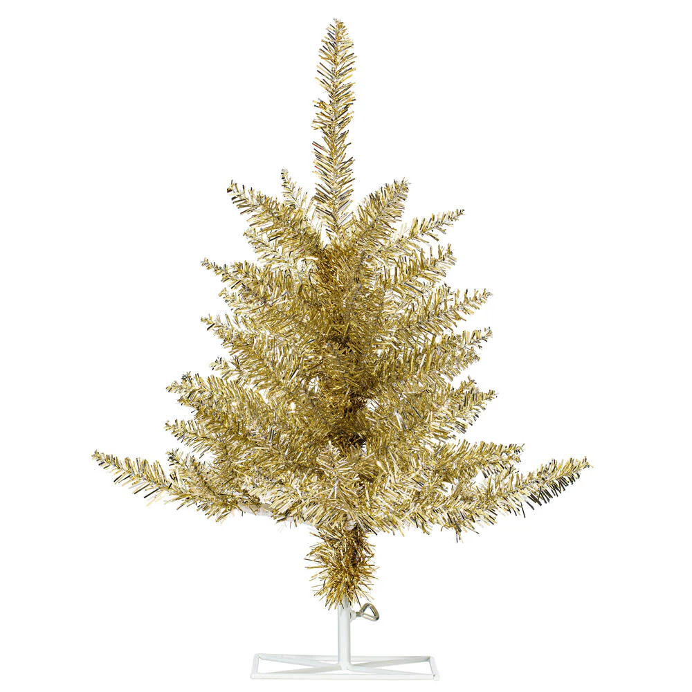 2'Hx20"W Tinsel Fir Artificial Christmas Tree, Unlit -Champagne