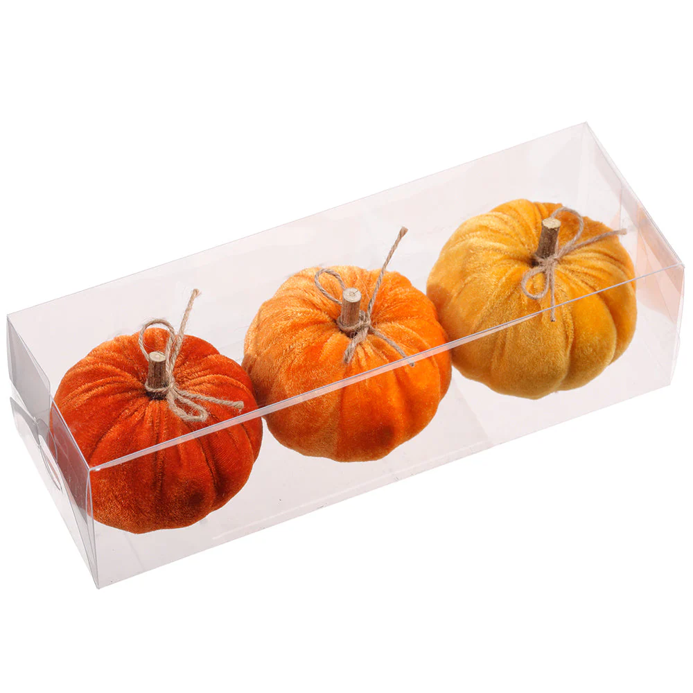 3.5" Set Of Artificial Velvet Pumpkins -2 Tone Orange (Pack of 6)