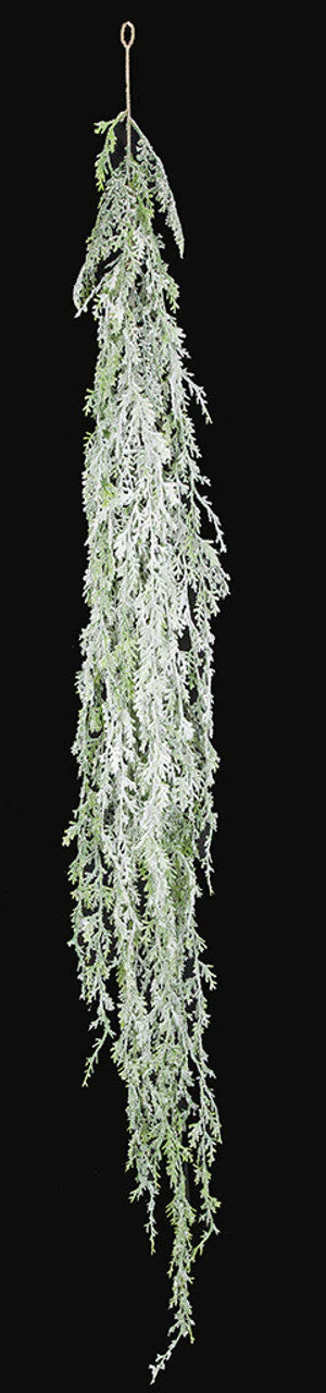 3' Flocked & Glittered Cedar Artificial Garland -Green/White (Pack of 6) - Image 2