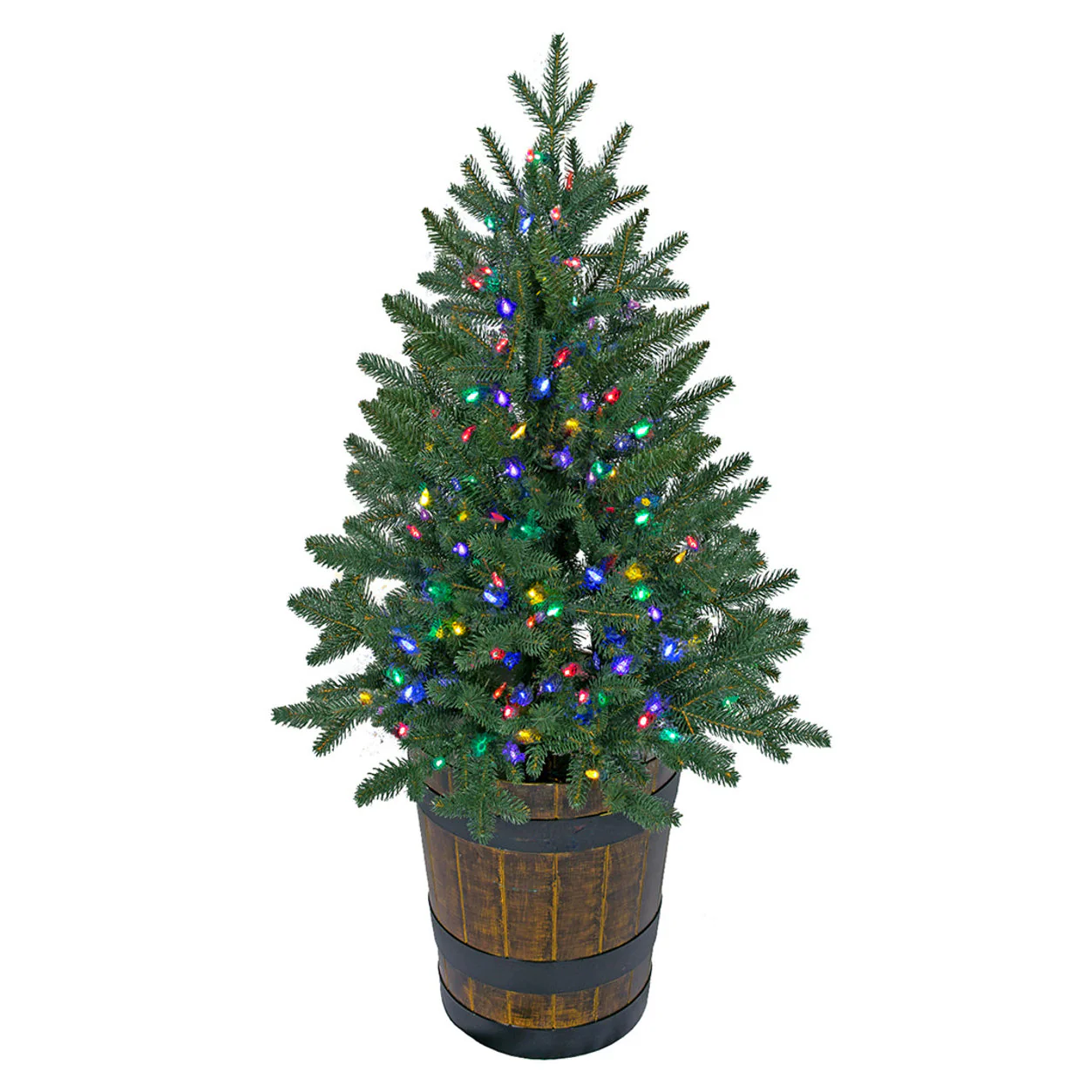 3' PE Slim Hamilton Pine Cone-Shaped Artificial Topiary w/Wood Pot, LED Pre-Lit (Multicolor, Multi-Mode) -Green