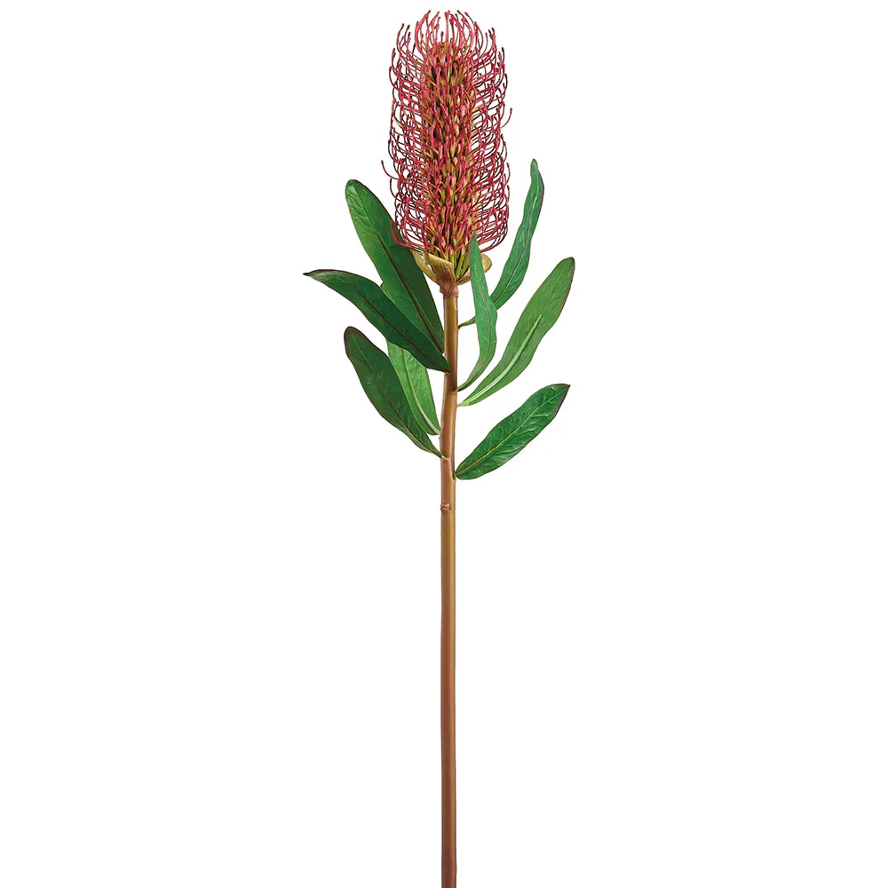 30" Artificial Banksia Protea Flower Stem -Red/Burgundy (Pack of 12)