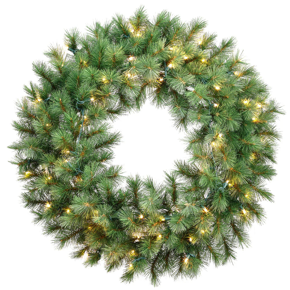 30" Artificial Evergreen Mountain Wreath, LED Pre-Lit -Green (Pack of 2)