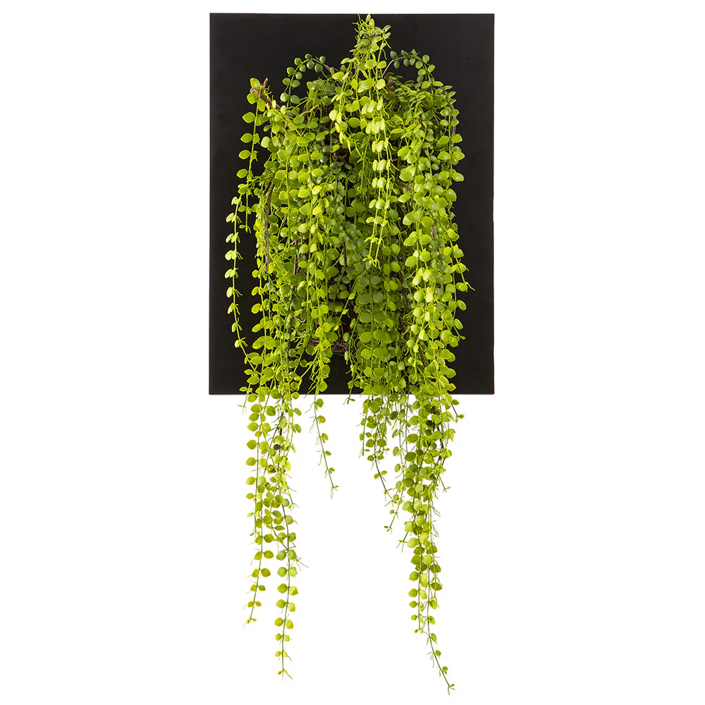 30" Artificial Hanging Button Fern Plant w/Wall Piece -Light Green