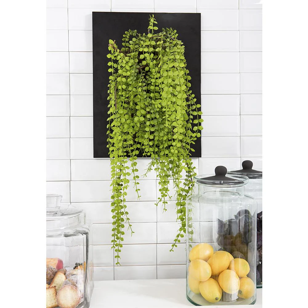 30" Artificial Hanging Button Fern Plant w/Wall Piece -Light Green - Image 2