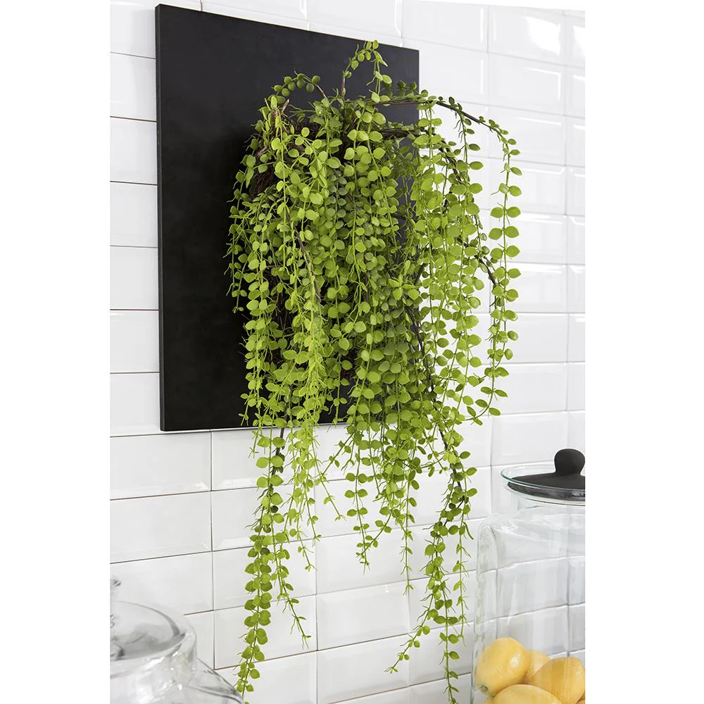 30" Artificial Hanging Button Fern Plant w/Wall Piece -Light Green - Image 3