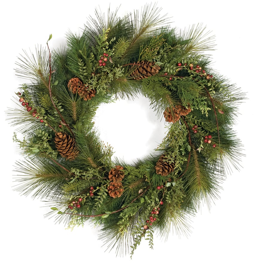 30" Artificial Sugar Pine, Crab Apple & Pinecone Wreath -Green