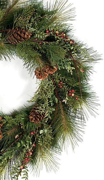 30" Artificial Sugar Pine, Crab Apple & Pinecone Wreath -Green - Image 2