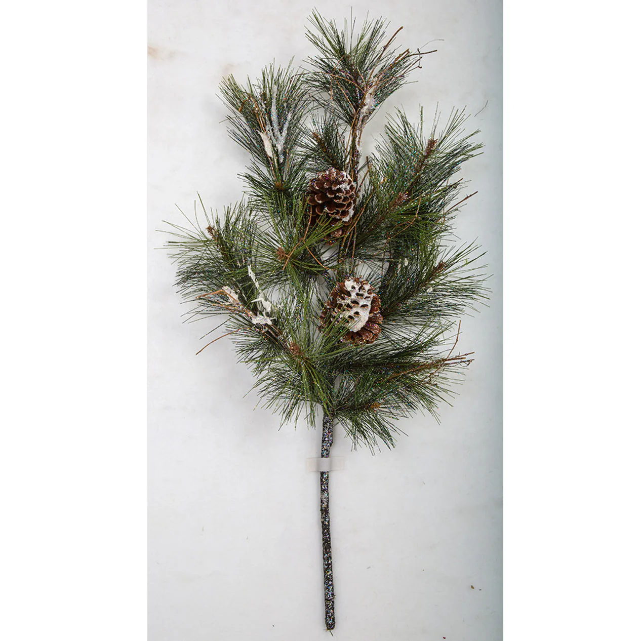 30" Flocked & Glittered Artificial Austrian Pine, Pinecone & Twig Stem -Green/White (Pack of 6)